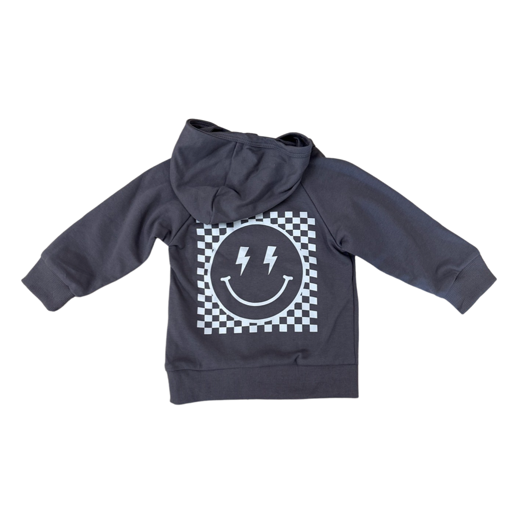 Steel Gray Checkered Smiley Hoodie